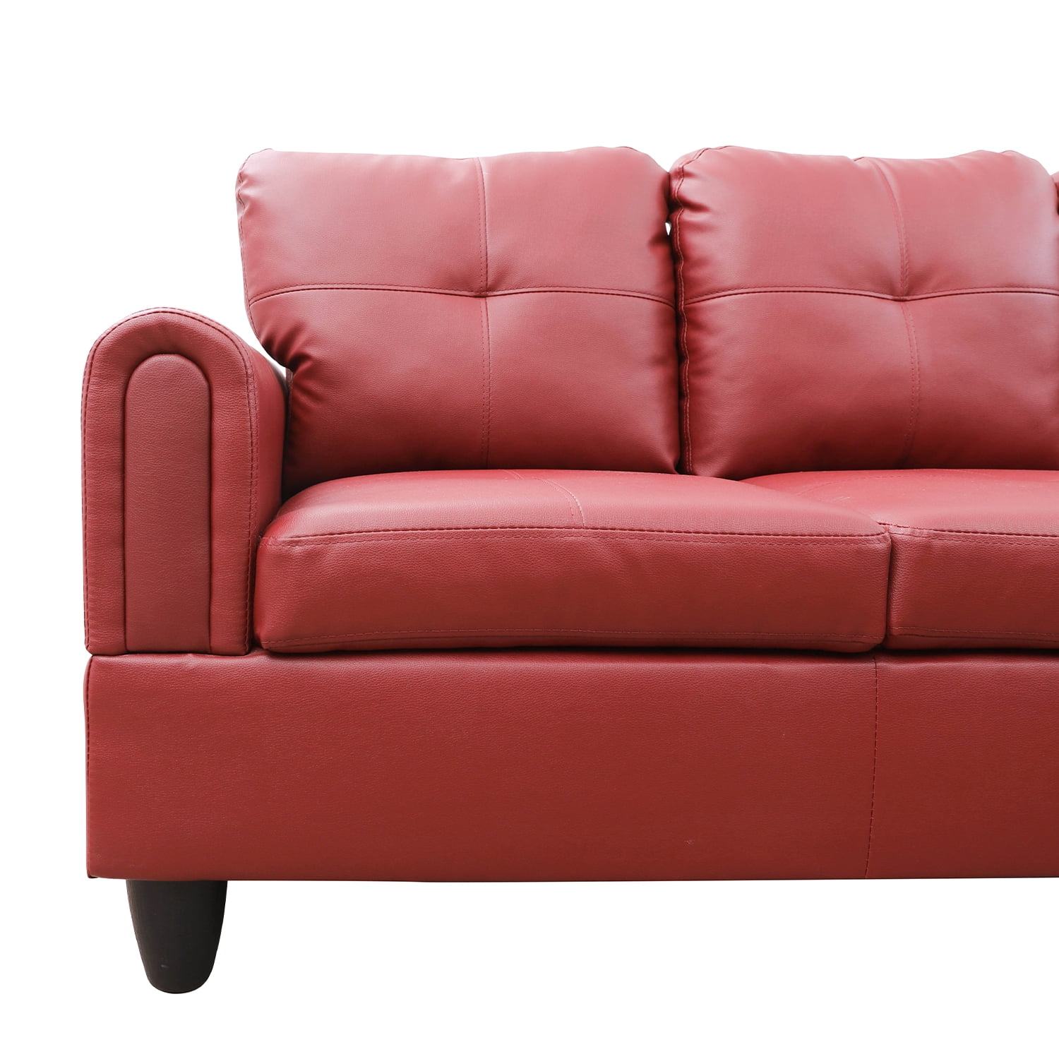 Hommoo Faux Leather 4-Seat Couch, L Shaped Sectional Couches and Sofas, Modern Living Room Furniture Sets Sectional Sofa Set, Red(No Ottoman)