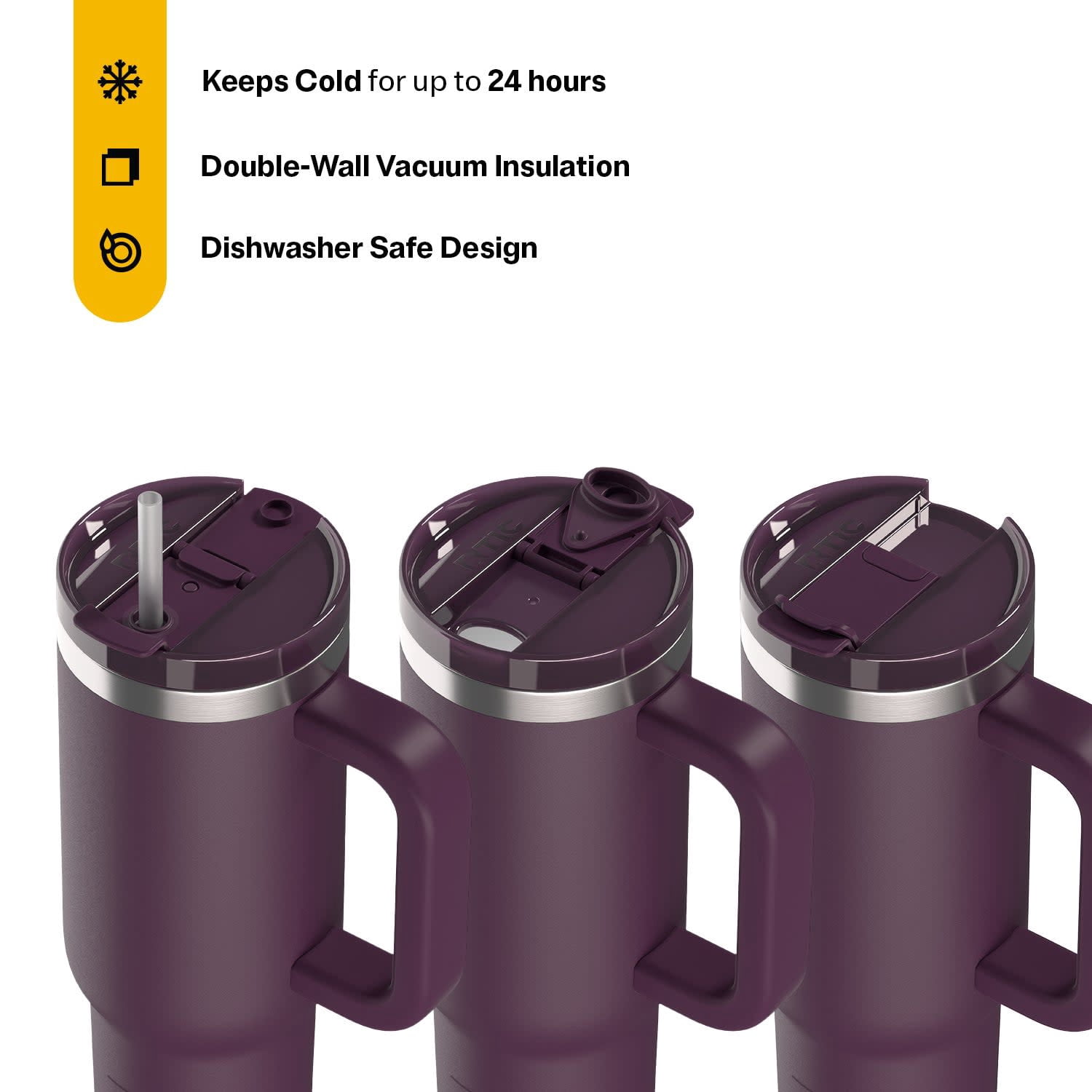 RTIC Road Trip 30 oz Leak-Resistant Straw Lid Ceramic Lined Tumbler, Plum