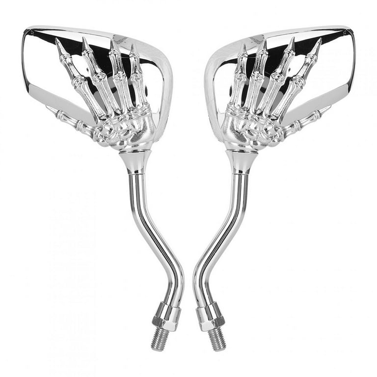 Mirror 2pcs Motorcycle Chromed Rearview Mirrors 8mm 10mm Thread Skeleton  Skull Hand Handlebar Reflector