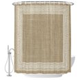 thumbnail image 2 of Brown Geometric Shower Curtains for Bathroom, White Greek Key Design Burlap Modern Art Waterproof Fabric Shower Curtain, Decorative Bathroom Curtain for Bathtub, 72"x72" , No Hooks Included, 2 of 9