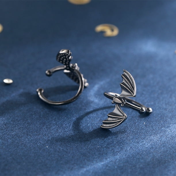 Trayknick Fashion Women Clip On Earrings Bat Style No Piercing Ear Cuff Jewelry Gifts Black Black