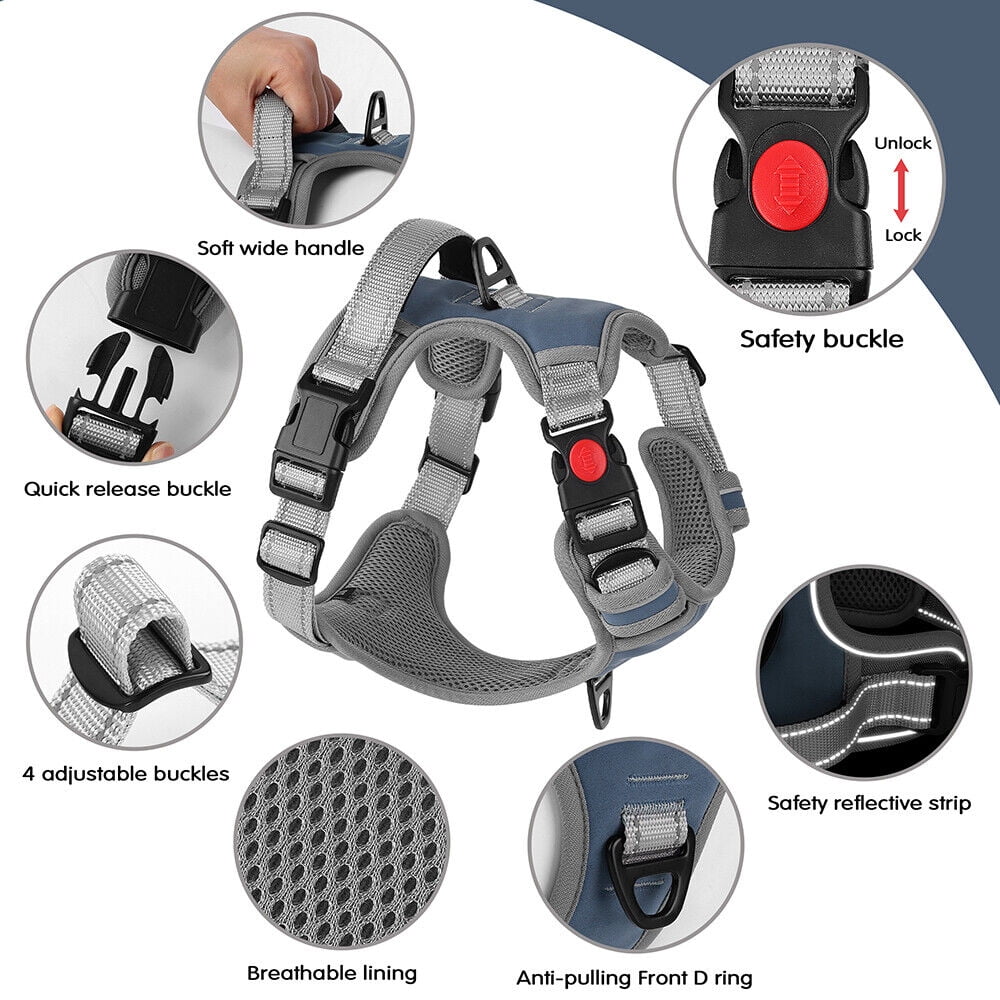 Reflective Dog Harness No Pull Dog Vest Harness With Handle, Breathable Padded Dog Chest Harness Adjustable for Small Medium Large Dog