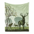 thumbnail image 1 of Antlers Soft Flannel Fleece Throw Blanket, Deer and Wildlife in Park World Natural Heritage Forest Areas Reindeer Nature Scene, Cozy Plush for Indoor and Outdoor Use, 50" x 60", Green, by Ambesonne, 1 of 5
