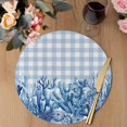 thumbnail image 3 of Summer Coastal Round 13 Inch Placemats Set of 4, Watercolor Ocean Coral Starfish Conch Blue Plaid HeatResistant Non Slip Place Mats for Dining Table, Wipeable Kitchen Table Mats for Housewarming, 3 of 9