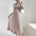 thumbnail image 2 of Annhoo Maternity Knit Dress for Women Elagant Twist Front Long Sleeve Ruffle Hem Clothes Trendy Flowy Pregnant Maxi Dresses, 2 of 7