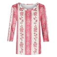 thumbnail image 4 of Craaazy Womens Trendy Tops Plus Size Loose Fit Solid Color Crew Neck Casual Style 3/4 Sleeve Floral Gradient Print T-shirt for Spring, Summer, Daily Outings, 4 of 5