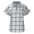 thumbnail image 4 of Womens Summer V Neck Plaid Shirts Short Sleeve Collared Basic T Shirts Tops Loose Comfy Work Casual Blouses with Pockets, 4 of 6