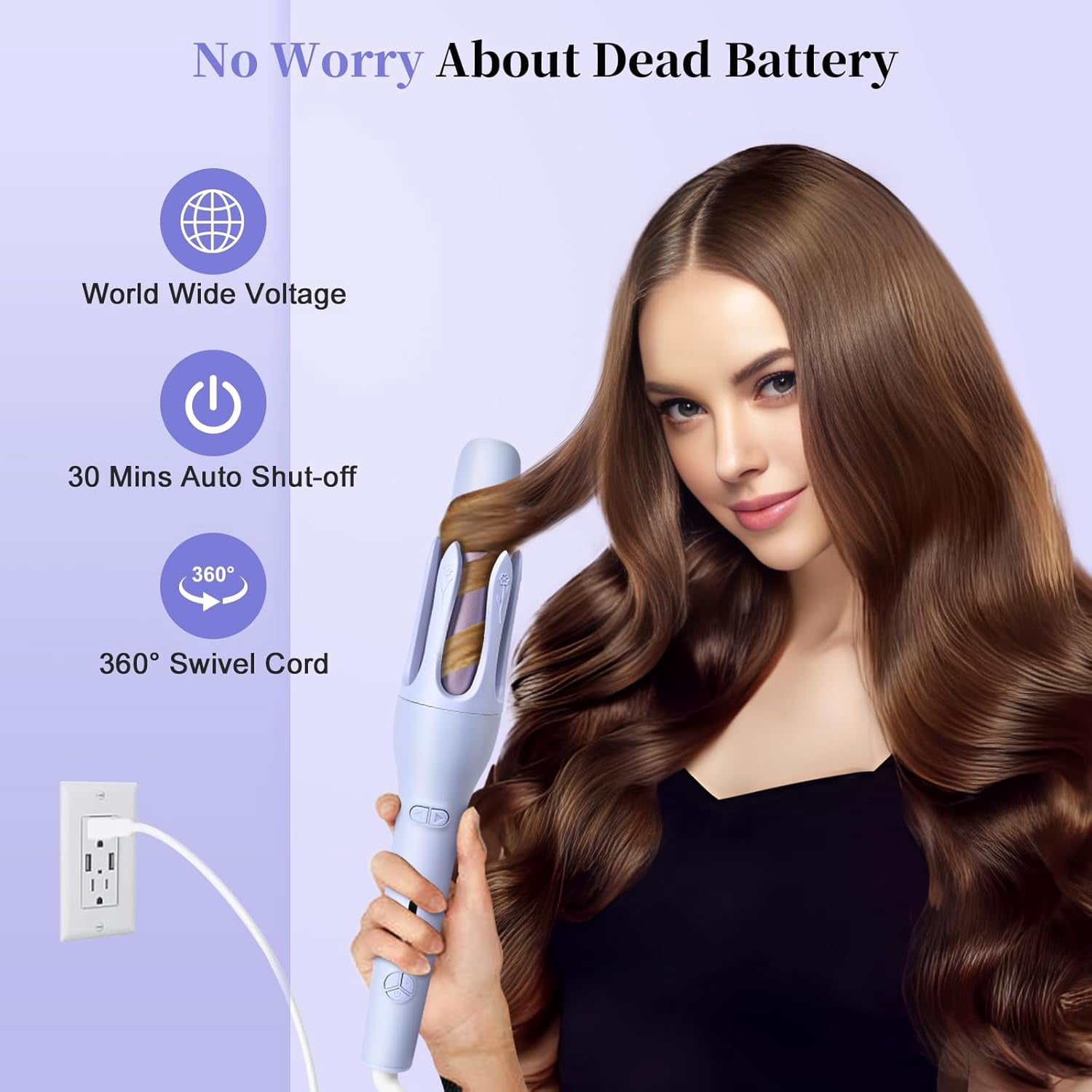 Automatic Hair Curler with 4 Temperature Settings, Auto-Rotating Ceramic Curling Iron with Anti-Tangle & Anti-Scald Design