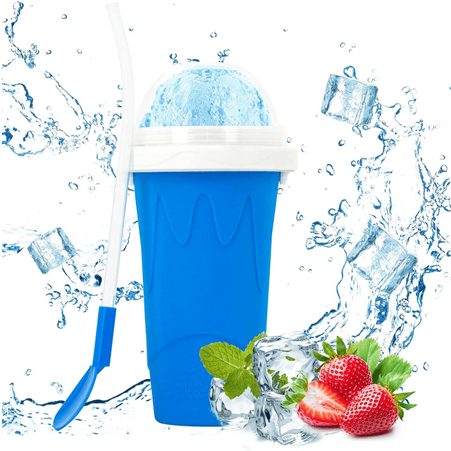 YOPTOP Slushie Maker Cup Smoothie Silicon Cup Frozen Magic Squeeze Cup Homemade Milk Shake Ice Cream Maker Cooling Cup DIY for Kids and Family, Blue,blue
