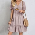 thumbnail image 4 of ZHOGXU Women's Casual Dress Solid Color Short Sleeve V Neck Pleated Comfortable Fashion Loose Dress For Everyday Wear,Pink,Xxxl, 4 of 7