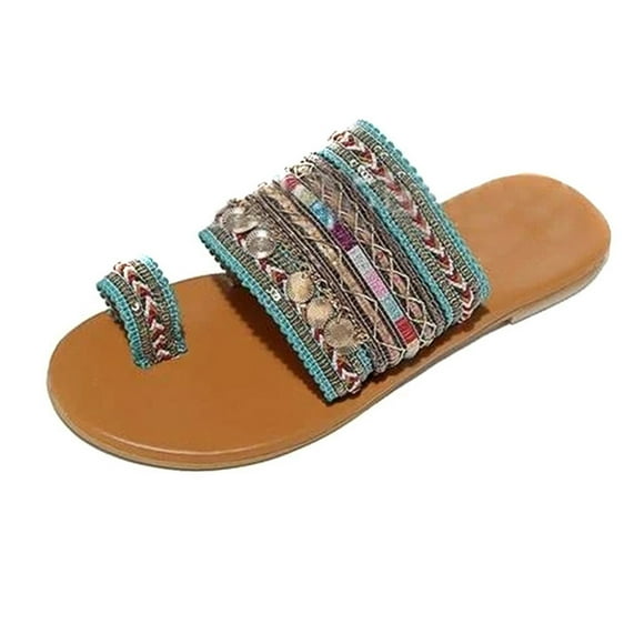 Vera Sandales Faites à la Main Bout Ouvert Style Ethnique Sandales Plates Chaussures Décontractées pour Femmes Pantoufles