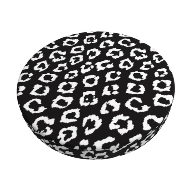Disketp Black Leopard Funda Redonda para Taburete, Funda de Cojín para Silla de Bar Suave y Elástica-12 inch
