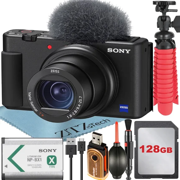 Sony ZV-1F Vlogging Camera (Black) with 128GB Memory Card + ZeeTech Accessory Bundle