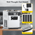 thumbnail image 3 of Commercial Ice Cream Maker Machine, 2450W 5.8-8Gal/H Commercial Soft Ice Cream Machine with Precooling, 2+1 Flavors Soft Serve Ice Cream Maker with Two 7L Hoppers, Perfect for Home Snack Bars(Counter), 3 of 4
