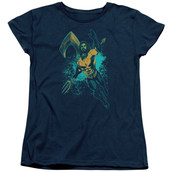 Aquaman Movie Make A Splash S/S Women's Tee Navy