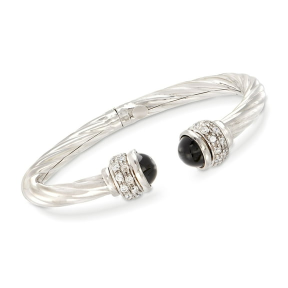 Ross-Simons Italian Black Onyx and 1.30 ct. t.w. CZ Twisted Cuff Bracelet in Sterling Silver, Women's, Adult