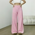 thumbnail image 2 of Telankuip Womens Striped High Waist Wide Leg Long Pants Fall Winter Elastic Waisted Straight Casual Trousers for Women 2025 Fashion Soft Cozy Workout Pants for Daily Wear Pink XL, 2 of 5