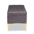thumbnail image 5 of Bowery Hill Grey Velvet Gold Finished Button Tufted Storage Ottoman, 5 of 11