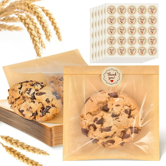 160 Pack Bakery Bags with Window, 7.5 x 7.1 Inches, Paper Sandwich Bags, Donut Bags To Go, Bakery Paper Bags for Treat, Snack, Cookie Waffle Cake Packaging