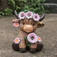 thumbnail image 3 of Highland Cow Figurines Flower Highland Cow Pot Figures for Home Garden Kitchen Office Tiered Tray Table Decor (Brown), 3 of 3