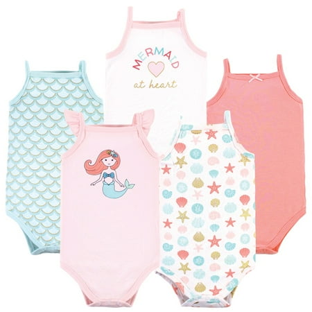 

Hudson Baby Infant Girl Cotton Sleeveless Bodysuits Coral Mint Mermaid 6-9 Months