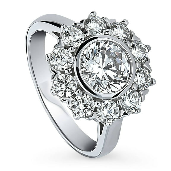 BERRICLE Sterling Silver Halo Wedding Engagement Rings Round Cut Cubic Zirconia CZ Flower Cocktail Ring for Women, Rhodium Plated Size 4.5