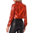 thumbnail image 3 of INSPIRE CHIC Women's Holographic Shiny Biker Button Down Metallic Jacket XS Red, 3 of 6