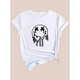 thumbnail image 2 of Camiseta De Verano Con Cuello Redondo Para Mujer, Camisetas De Verano Para Ir De Compras En La PlayaWomen's Casual Graphic Tee - Black and White joyful Face Print, Short Sleeve Crew Neck T-Shirt, Li, 2 of 8