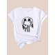 thumbnail image 2 of Women's Casual Graphic Tee - Black and White joyful Face Print, Short Sleeve Crew Neck T-Shirt, Lightweight Polyester Fabric, Spring/Summer Fashion Top, Ladies T Shirts, 2 of 7