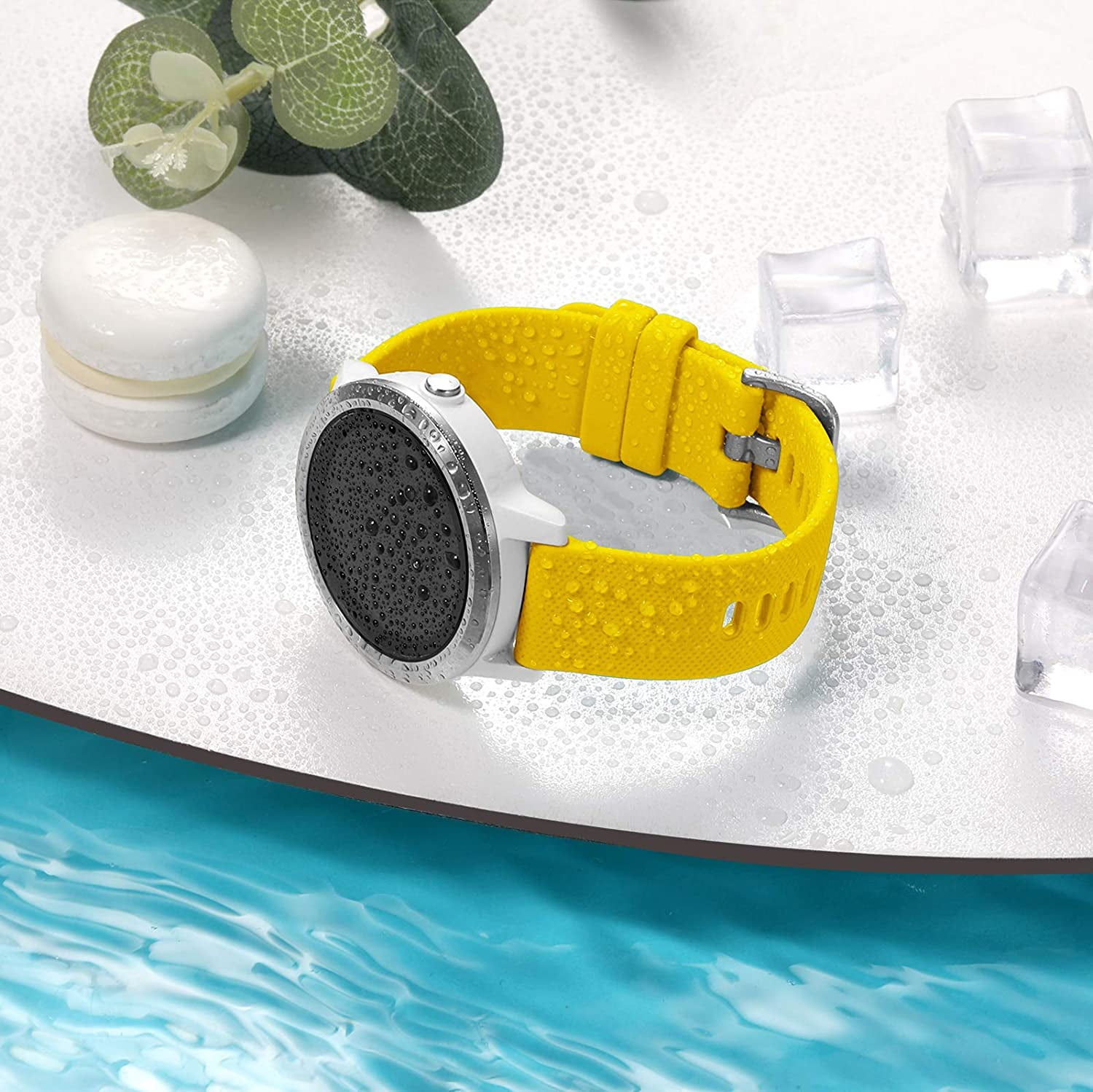 CRKMGS-Compatible with Garmin Vivoactive 5 Watch Band/Vivoactive 3 Watch Bands,20mm Silicone Band for Garmin Venu 2 Plus/Venu Sq/Venu Watch Bands/Forerunner 645/245 Music Smartwatch Yellow