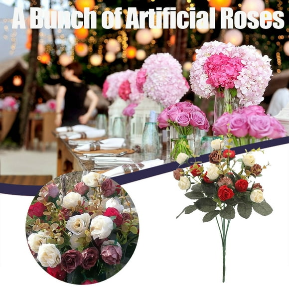Fiudx Ramo de Rosas Artificiales, Romántico Arreglo de Rosas Rojas de Seda, Elegante Decoración para El Hogar, Oficina, Boda, Fiesta, 28 X 20 Cm.