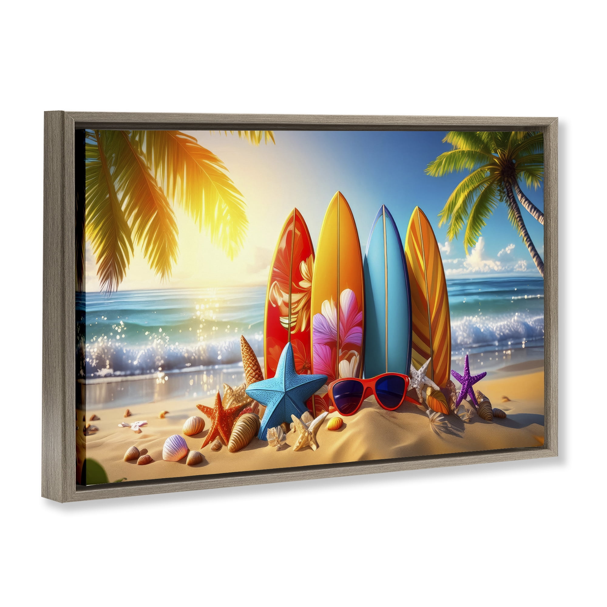 Stupell Industries Tropical Surf & Turf Nautical & Beach Painting Brown Floater Framed Canvas Art Print Wall Art, 25 x 17