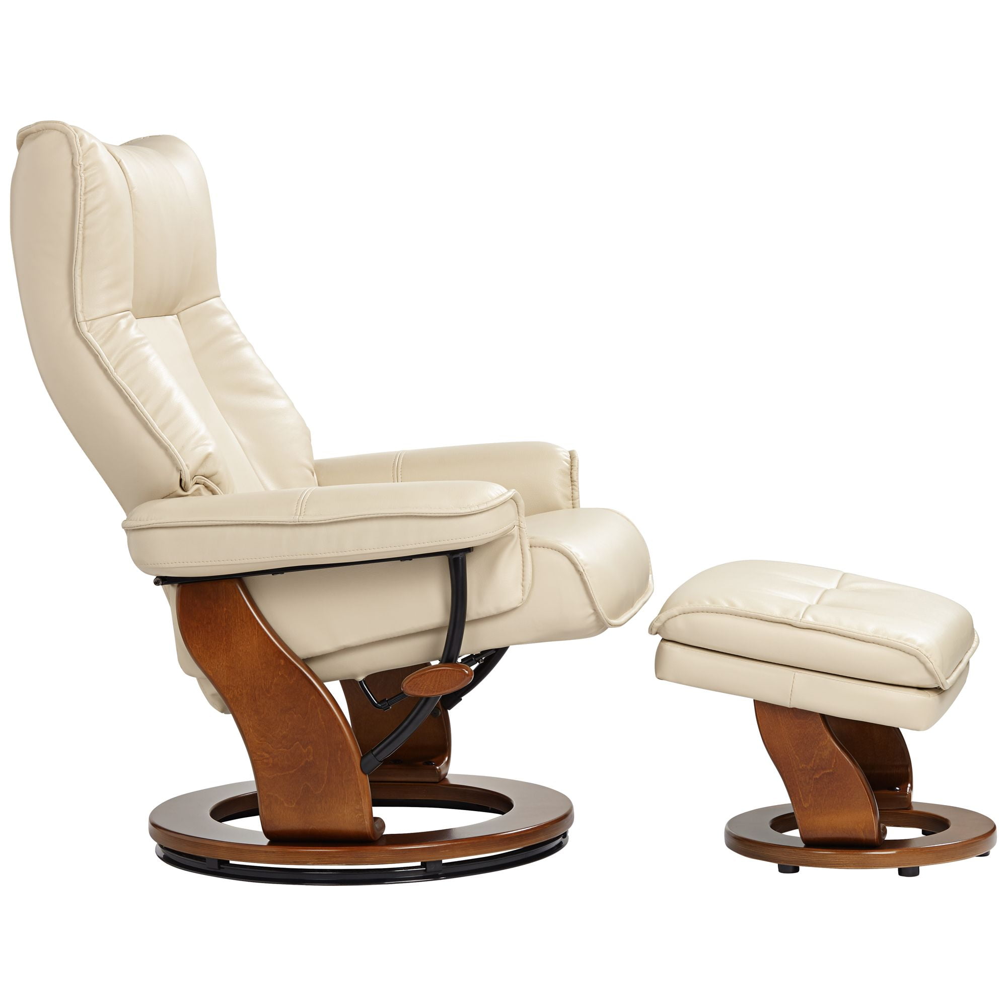 BenchMaster Stucco Swivel Ottoman Faux Leather Recliner Chair Modern Armchair Ergonomic Push Manual Reclining Bedroom Living Room
