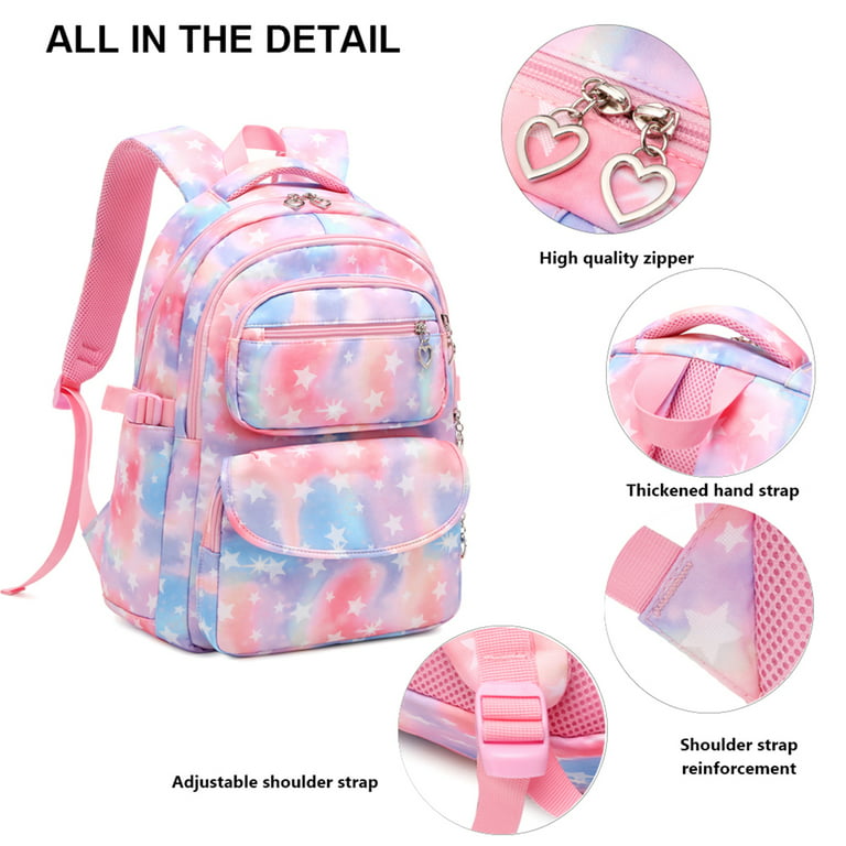 Forestfish Star Printed Kids School Backpacks Set for Teen Girls with Lunch Bags Water Resistant Lightweight Large Bookbag for Middle School, Kids