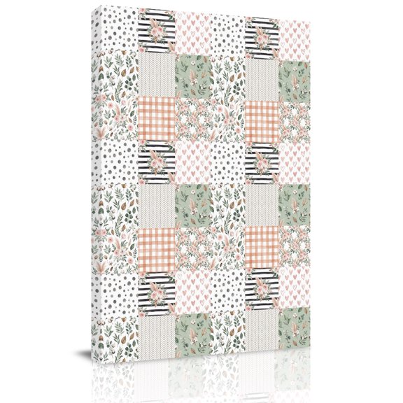 Canvas Wall Art, Spring Flora Checkered Framed Canvas Prints for Bathroom Hallway, Farmhouse Flowers Buffalo Small Gallery Wrapped Wall Decor for Home Office, Gifts, 8"x10" Ship Next Day