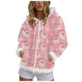 thumbnail image 4 of zaveiop Christmas Full Zip Jackets for Women Furry Fur Trim Santa Hoodies Long Sleeve Graphic Xmas Pullover Candy Cane Print Holiday Winter Sweatshirt with Pocket (Pink, XXL), 4 of 8