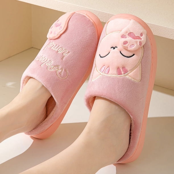 Zapatillas de algodón para mujer, otoño e invierno, bonitas y cálidas zapatillas de algodón para parejas de adultos para hombres y mujeres