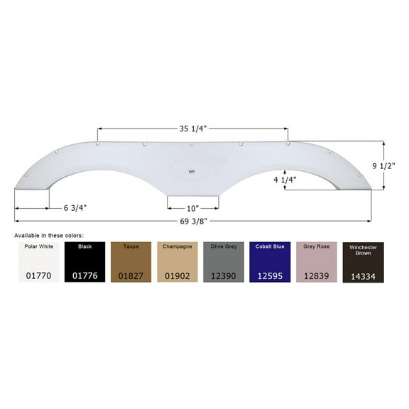 Icon Technologies 12390 - FS1770 69-3/8"L x 9-1/2"H (4-1/4" Arch Heigh) Olive Gray Tandem Fender Skirt for Crossroads/Dutchmen/Forest River/Palomino/KZ/Heartland/Skyline Model