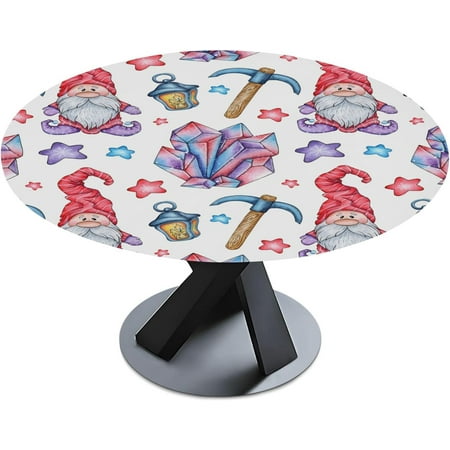 

SKYSONIC America Flag Gnome Round Tablecloth Fitted Table Cover Waterproof Tablecloth Cover Fits Tables up to 48 - 56 Diameter Suitable for Indoor Outdoor Kitchen Patio BBQ Party Dining534