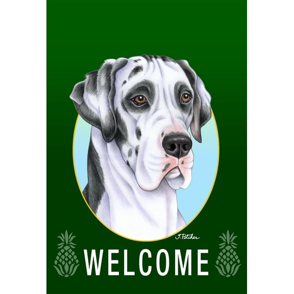 Great Dane Harlequin Uncropped - Best of Breed Welcome Pineapples House Flags