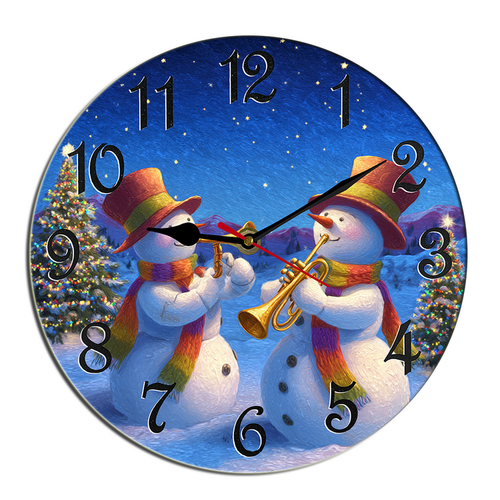 Kurmntregon Christmas Wall Clock Happy Snowmen Play Musical Winter Xmas Holiday Wooden Silent Non Ticking Decorative Clock For Living Room, Kitchen, Home,Bathroom, Bedroom, Office Or School Round 10"