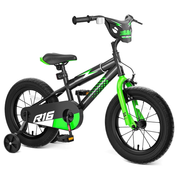 GLAF Kids Bike for Boys 3-12 Year Olds with Training Wheels, 16In Boys Bicycle,Adjustable Seat, Front Hand Brake and Enclosed Chain Guard