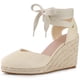 thumbnail image 1 of Sandalias con cordones y tacón de cuña con plataforma tipo alpargata para mujer Beige 36, 1 of 5
