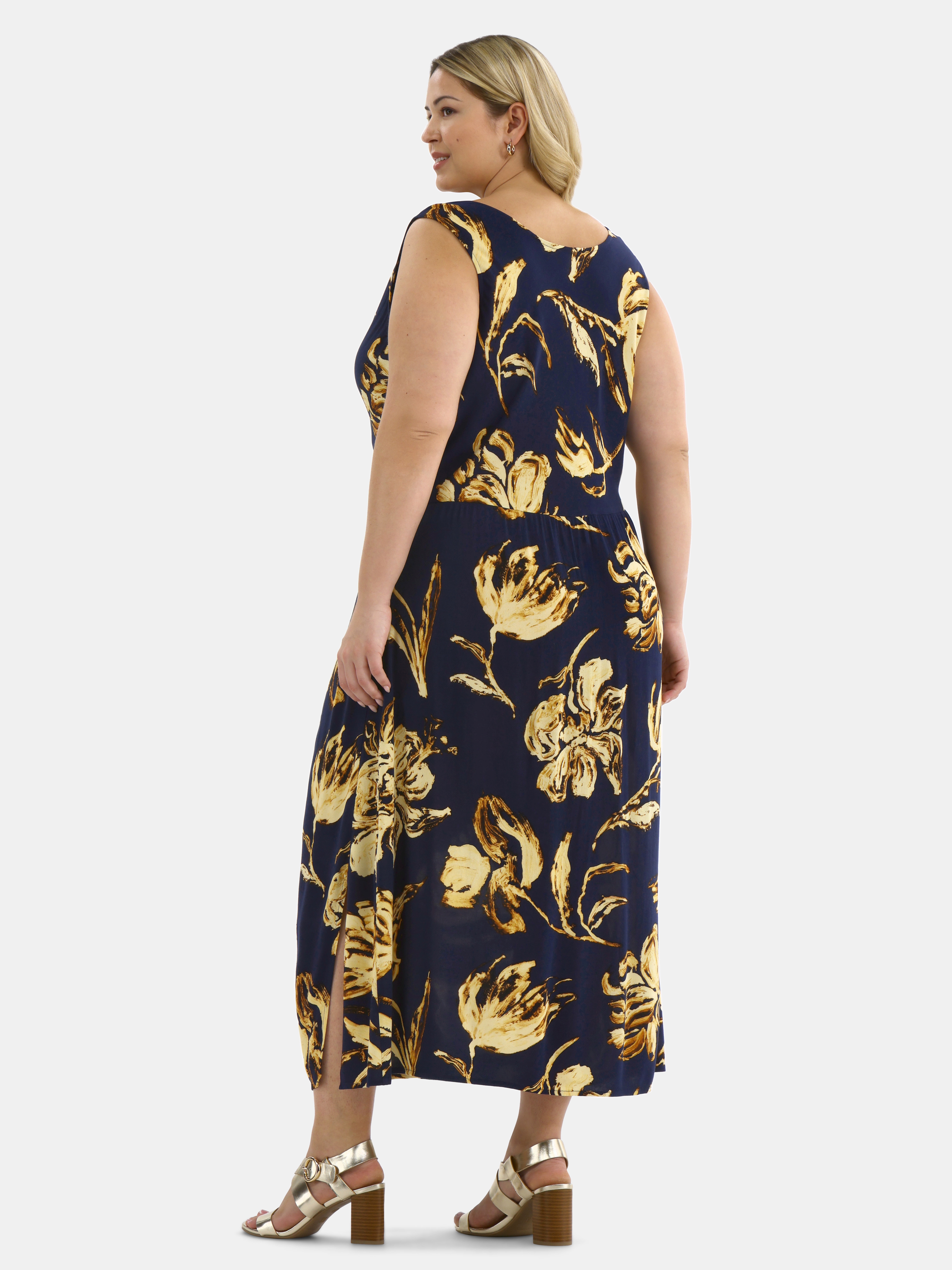 Time and Tru Women's Plus Size Cowl Neck Midi Dress, Sizes 1X-4X