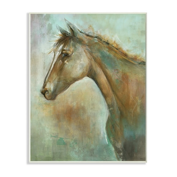 Stupell Home Décor Industries Horse Portrait Green Brown Animal Painting Wood Plaque by Third and Wall