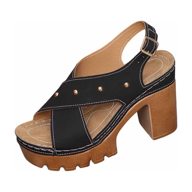 Sandales Noires pour Femmes pour Dames Été Décontractées à Bout Ouvert Type « Fish Mouth » Talons pour Extérieur Intérieur Semelle Confortable et Bout Rond Design Taille 36