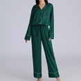 thumbnail image 3 of Defitshape Women's Satin Pajama Set 2 Piece Silk Pjs Ladies Summer Lightweight Button Up Long Sleeve Shirt Pants Set Fall Spring Cozy Sleepwear Silky Lounge Set Green Large, 3 of 5