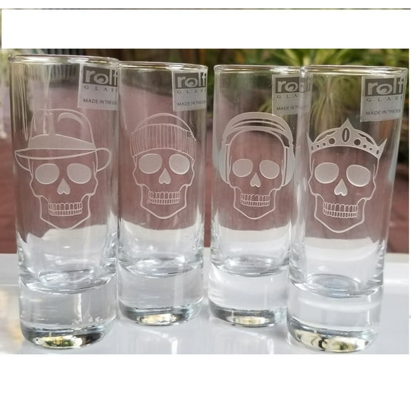 Cordial Shot Glasses Skull 4 Pieces Party Celebration Shot Glasses Liquor Beverage Whiskey Home Entertainment 2.0 oz