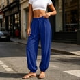 thumbnail image 2 of MLCDZ Women's Cotton Linen Summer Drawstring Elastic Waist Palazzo Pants Flowy Wide Leg Loose Fit Lightweight Beach Vacation Trousers with Pockets, 2 of 8