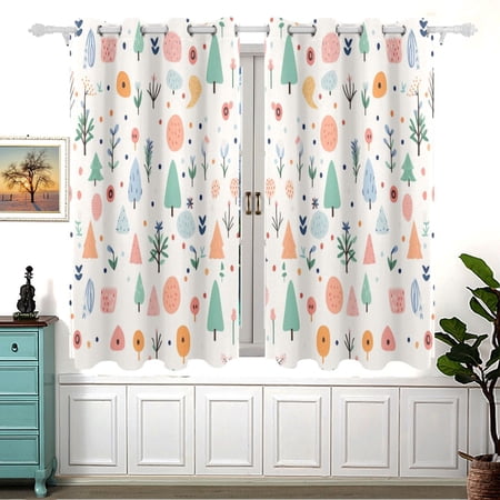 Cartoon Trees Plant Blackout Curtains Window Grommet Insulated Curtain Bedroom Living Room 54"x55" 2 Panels